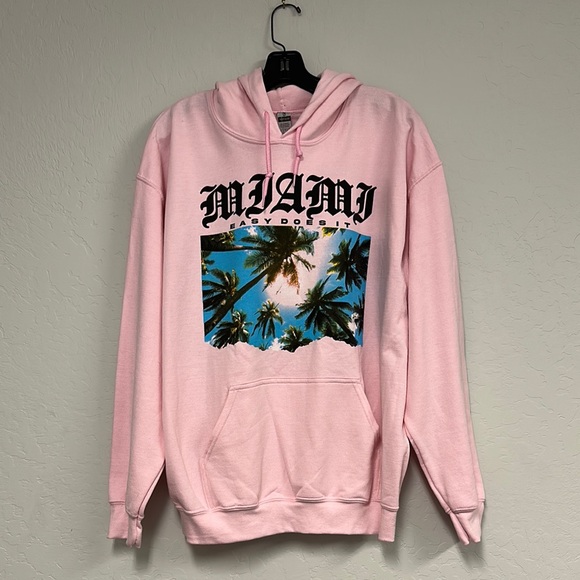 Tops - Pink “Miami Easy Does It” Graphic Hoodie NWT